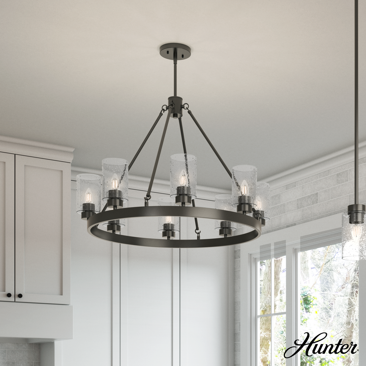 Hartland 32-inch 8-light Noble Bronze Chandelier with Seeded Glass