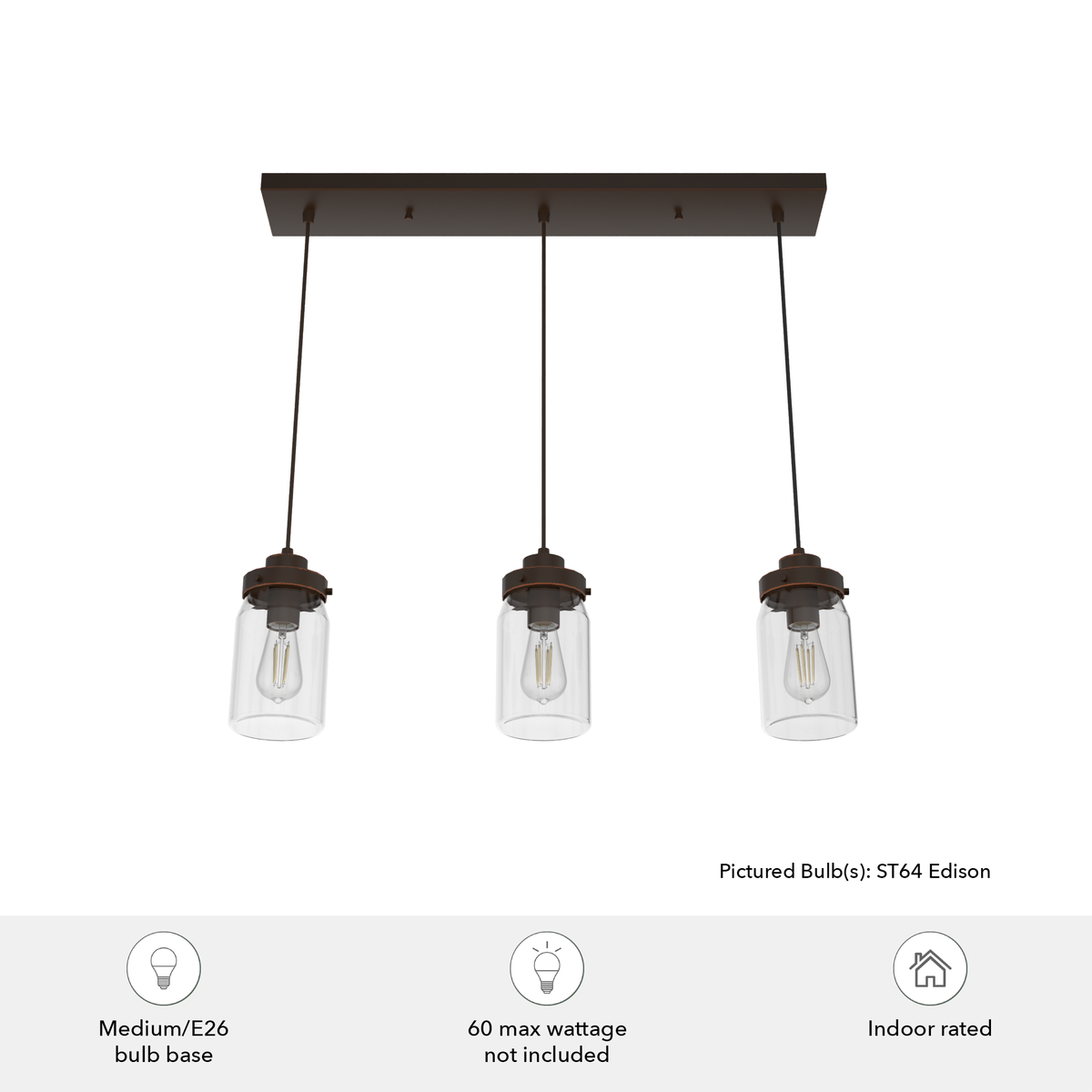 Devon Park 28.5-inch 3-light Onyx Bengal Linear Pendant Cluster with Clear Glass