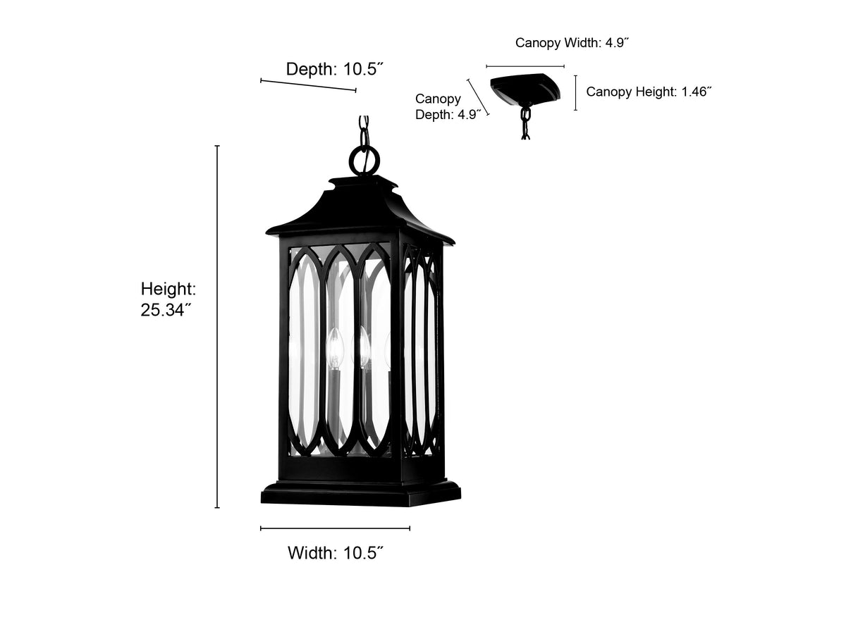 25.5'' Mallorey Powder Coated Black 3 Light Hanging Lantern