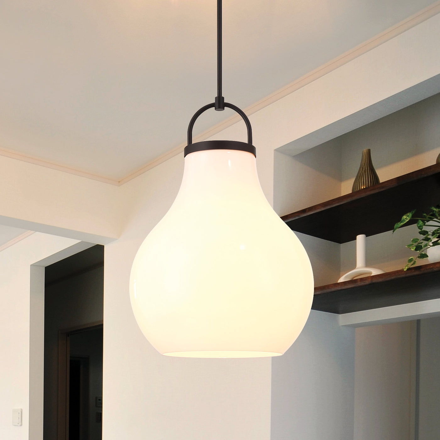 Mansfield 18-inch 1-light Matte Black Pendant Light with Opal Glass Shade