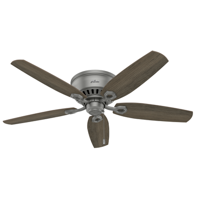 52 inch Builder Matte Silver Low Profile Ceiling Fan with LED Light Kit and Pull Chain
