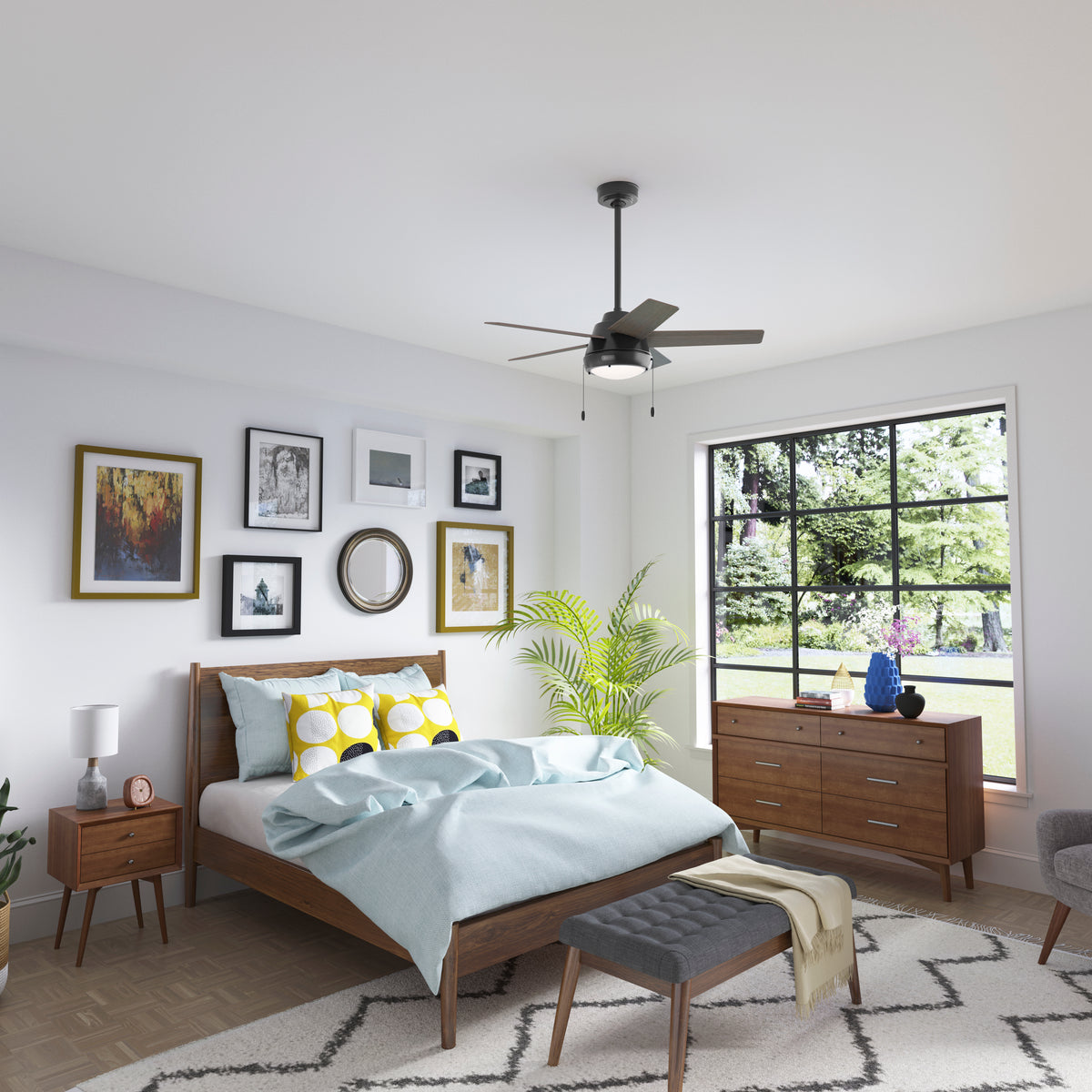 44 inch Burroughs Matte Black Ceiling Fan with LED Light Kit and Pull Chain
