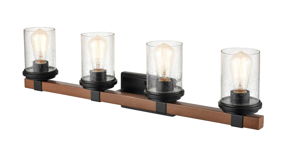 32'' Taos Matte Black/Wood Grain 4 Light Bath Vanity