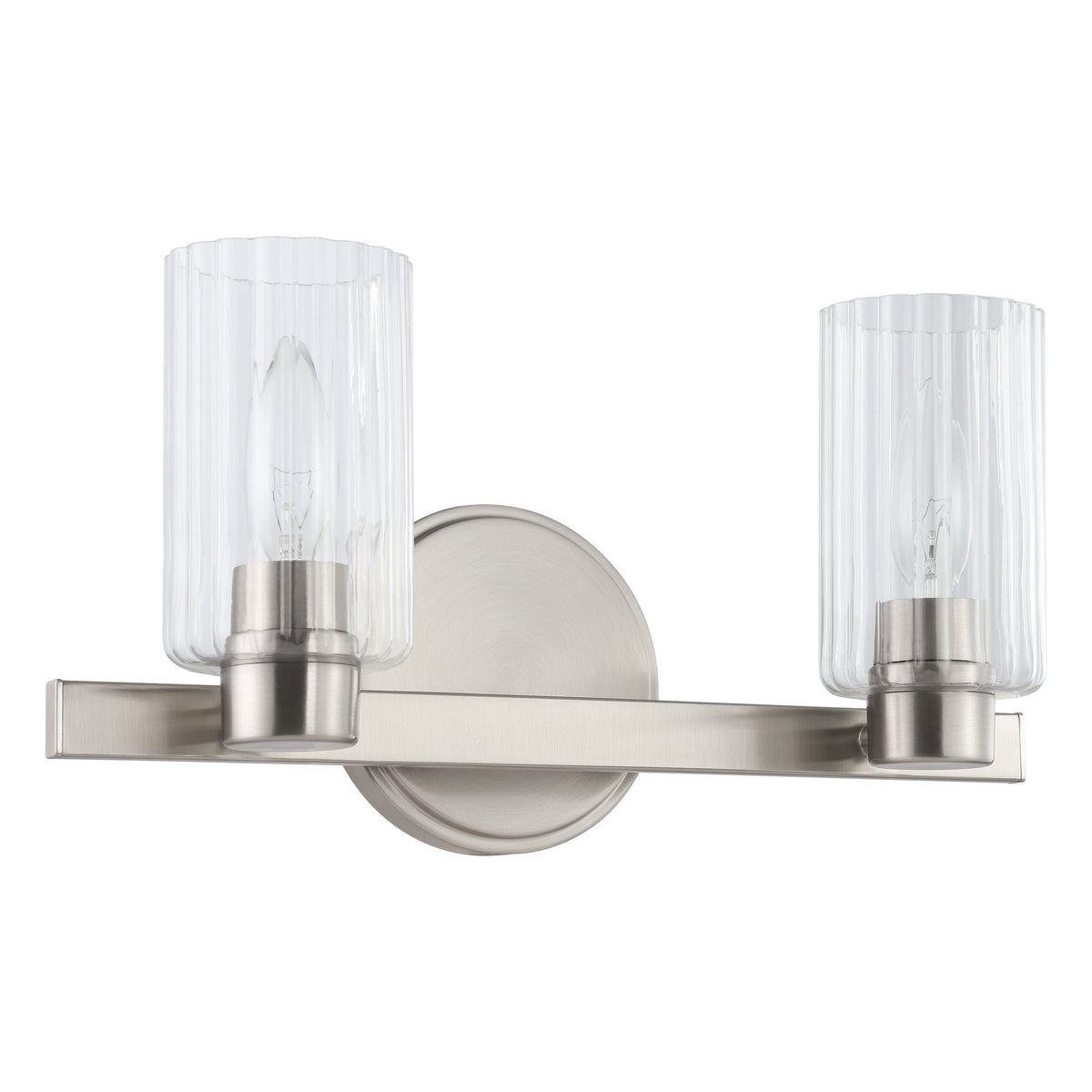 Bedminster 14-inch 2-light Brushed Nickel Vanity Light with Clear Ribbed Glass Shades