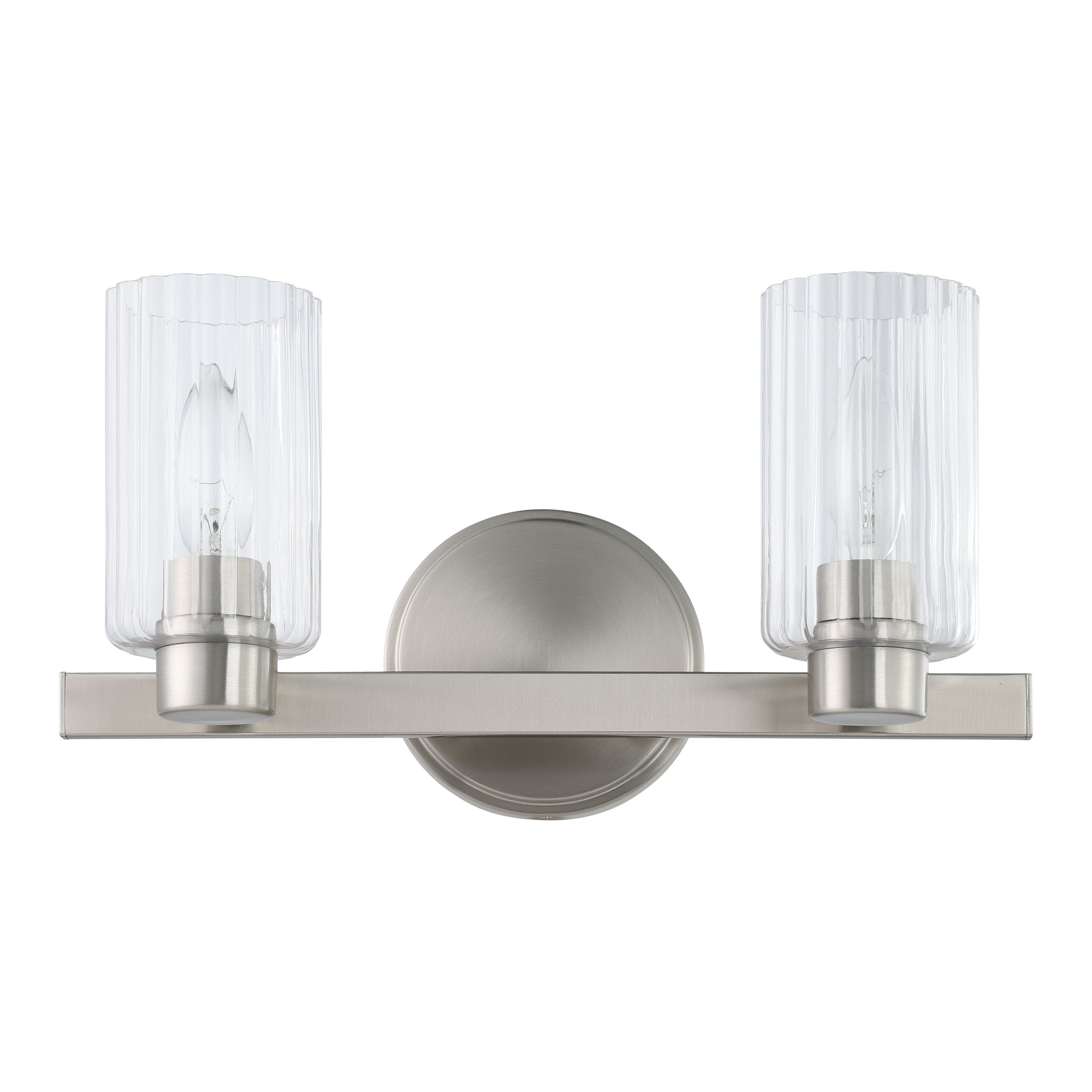Bedminster 14-inch 2-light Brushed Nickel Vanity Light with Clear Ribbed Glass Shades