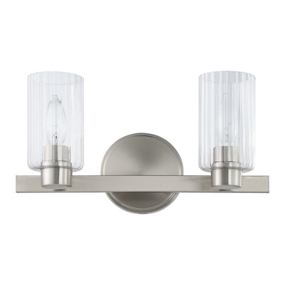 Bedminster 14-inch 2-light Brushed Nickel Vanity Light with Clear Ribbed Glass Shades