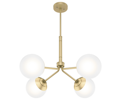Hepburn 30-inch 4-light Modern Brass Chandelier with Cased White Glass