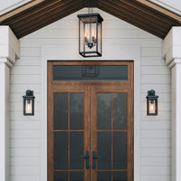27-inch Barkeley Powder Coated Black 4-Light Outdoor Hanging Lantern with Clear Glass