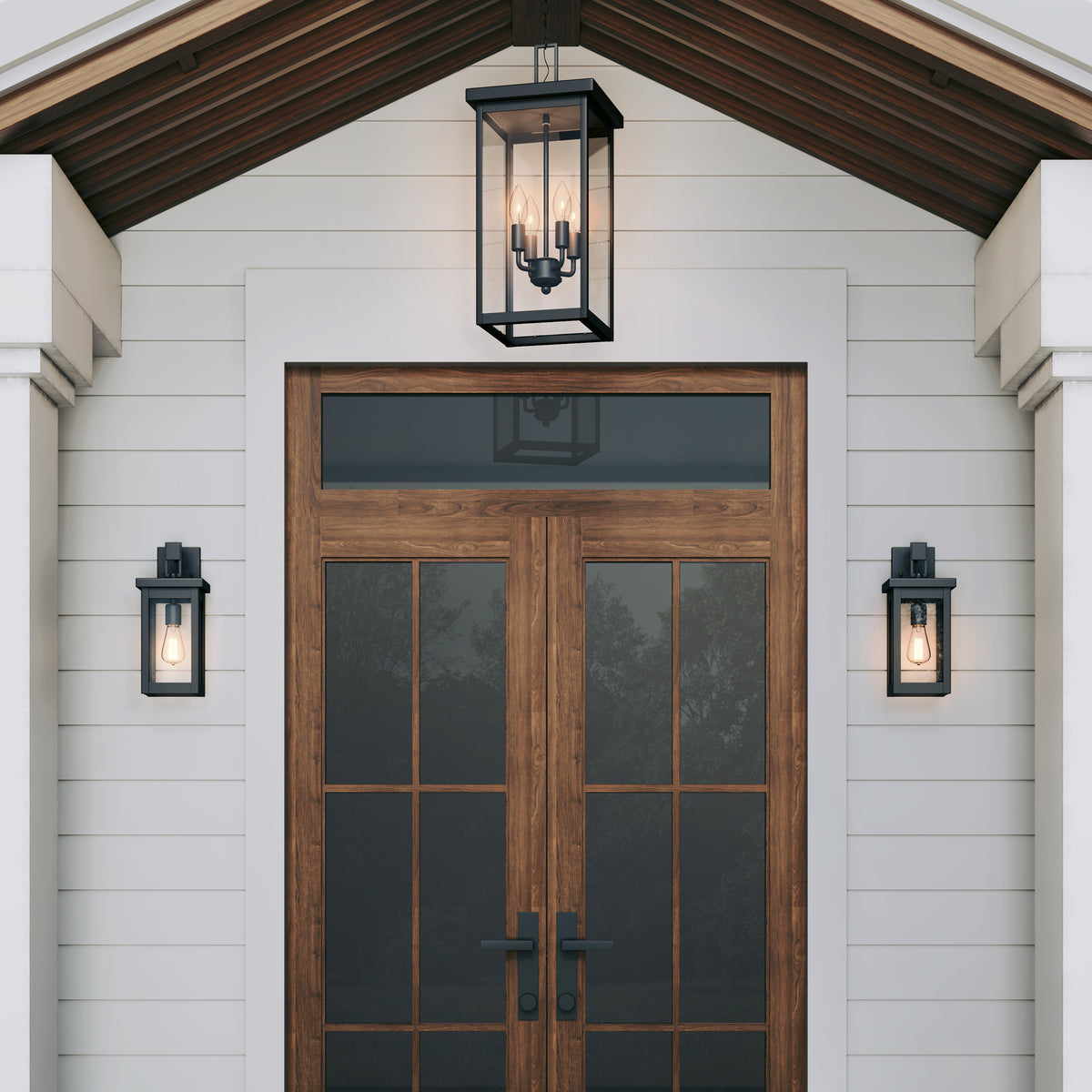 27-inch Barkeley Powder Coated Black 4-Light Outdoor Hanging Lantern with Clear Glass