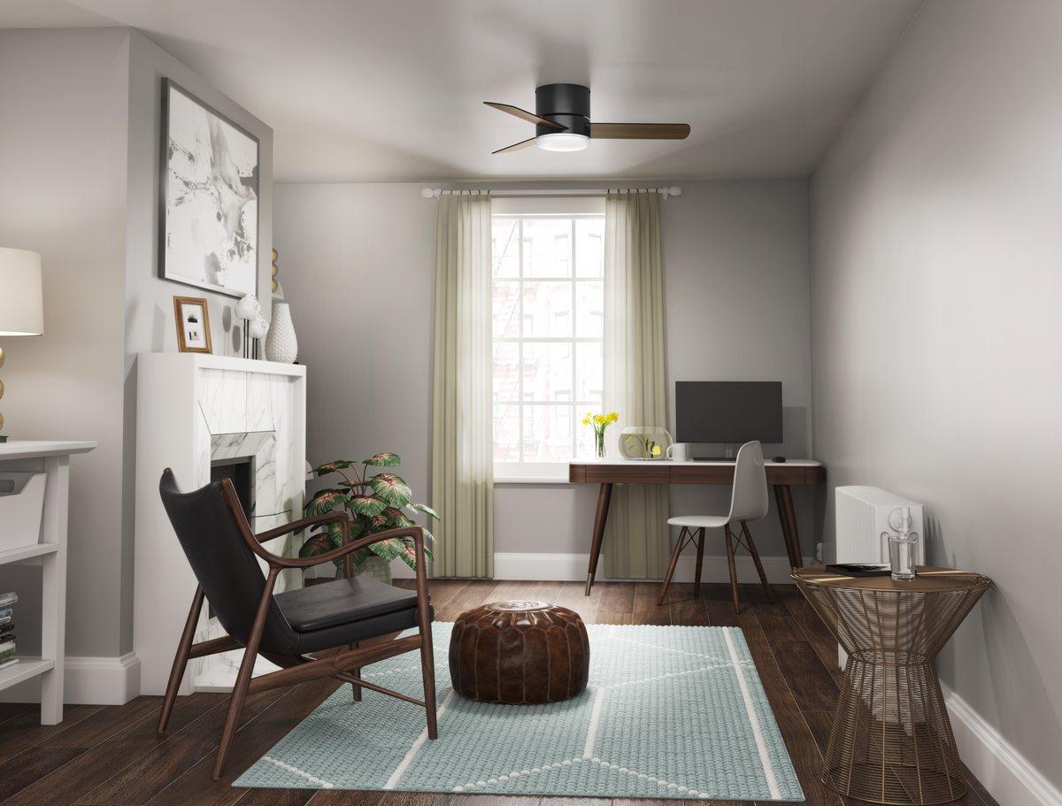 44 inch Minimus Matte Black Low Profile Ceiling Fan with LED Light Kit and Handheld Remote