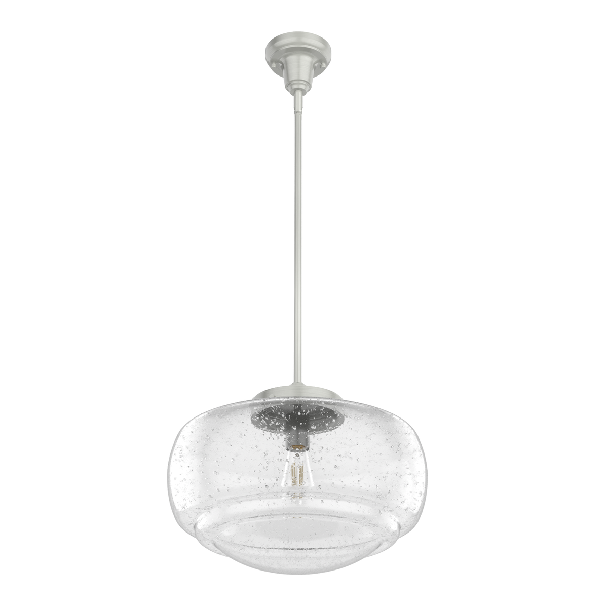 Saddle Creek 16-inch 1-light Brushed Nickel Schoolhouse Pendant with Seeded Glass