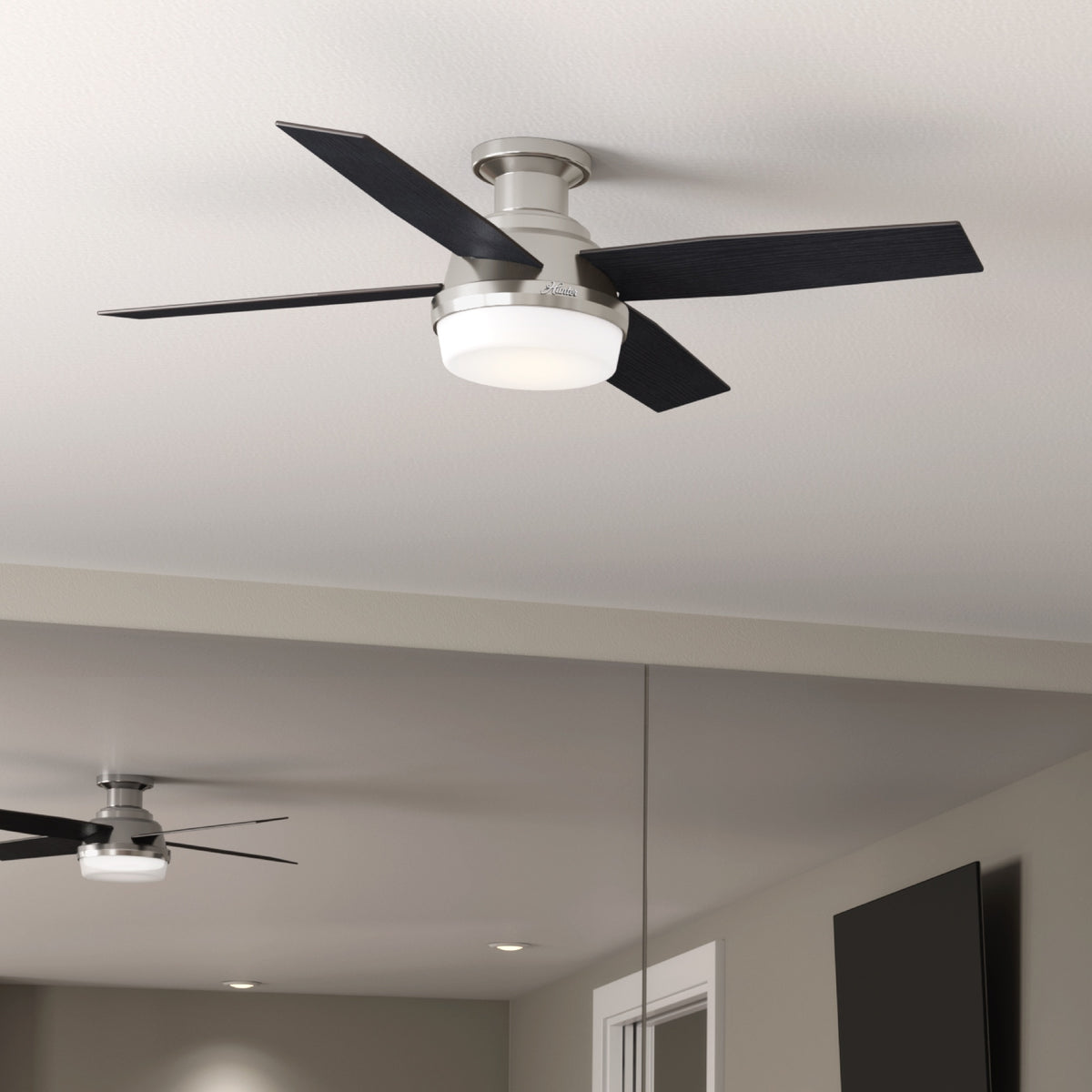 52 inch Dempsey Brushed Nickel Low Profile Ceiling Fan with LED Light Kit and Handheld Remote