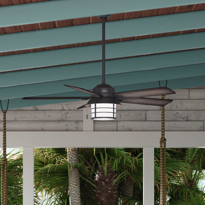 54 inch Key Biscayne Weathered Zinc Damp Rated Ceiling Fan with LED Light Kit and Pull Chain