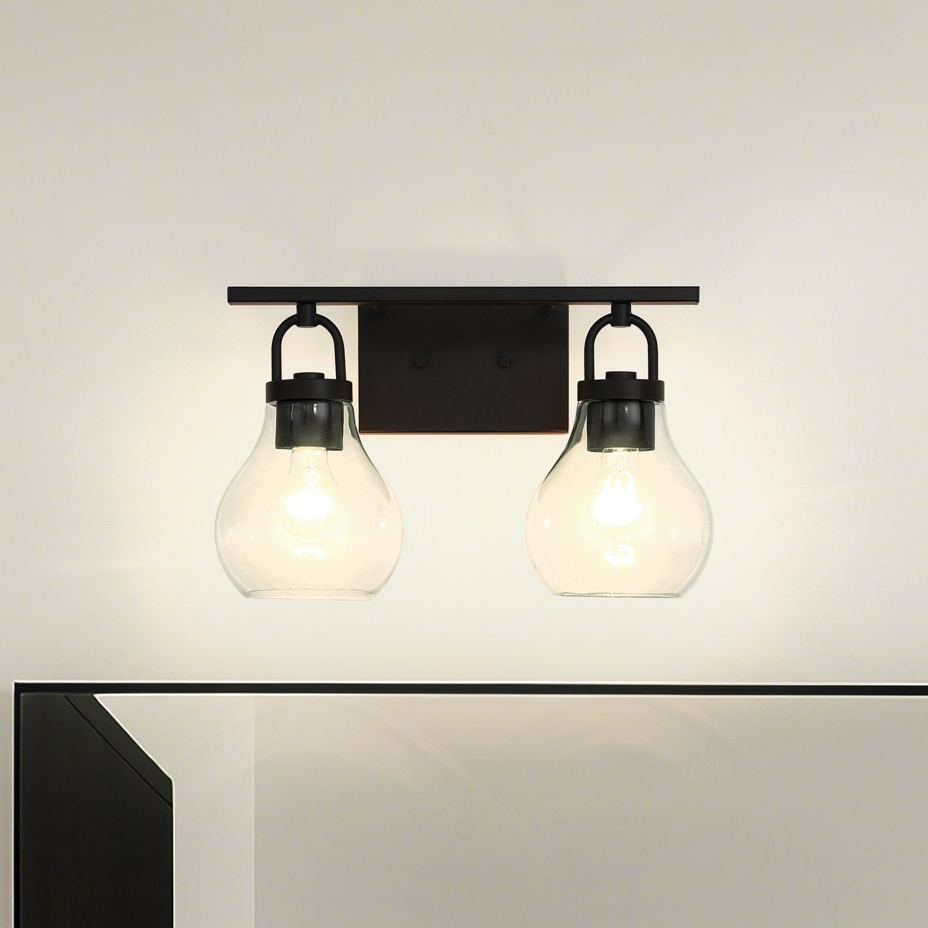 Mansfield 16-inch 2-light Matte Black Vanity Light with Clear Glass Shades