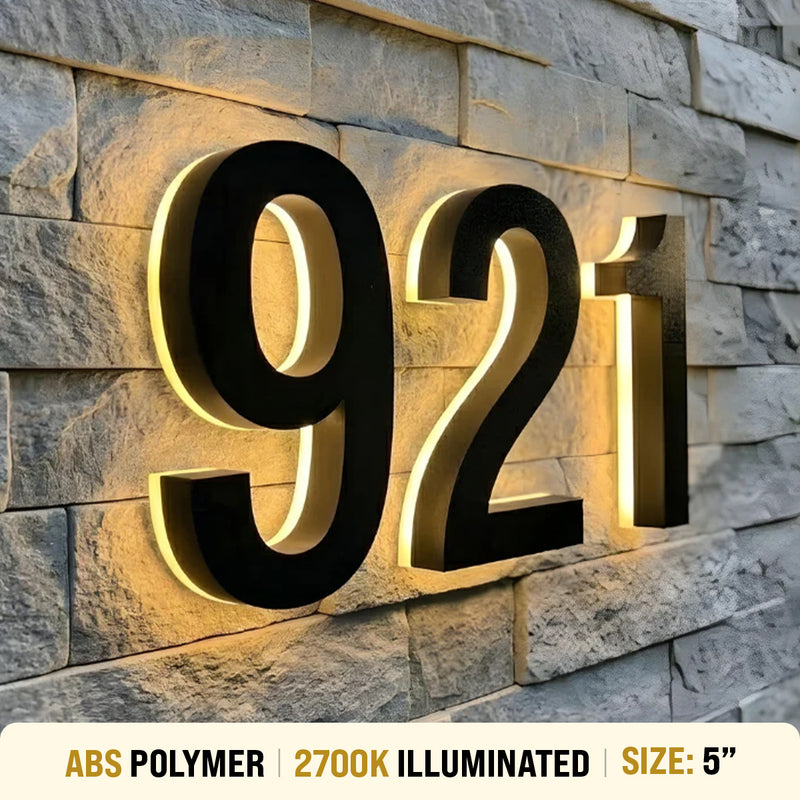 5 inch backlit house numbers 2700K ABS polymer
