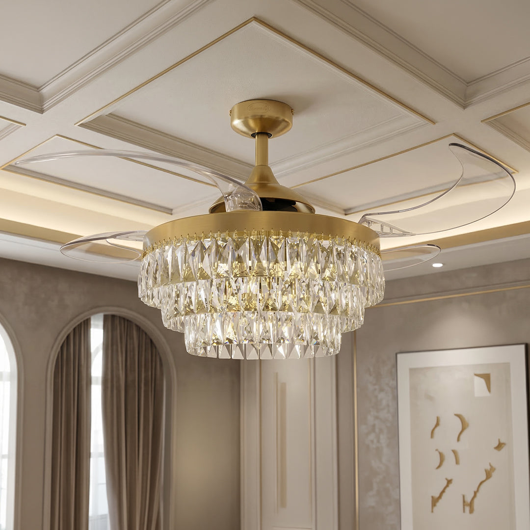 48 Inch Gold Retractable Blade Ceiling Fan