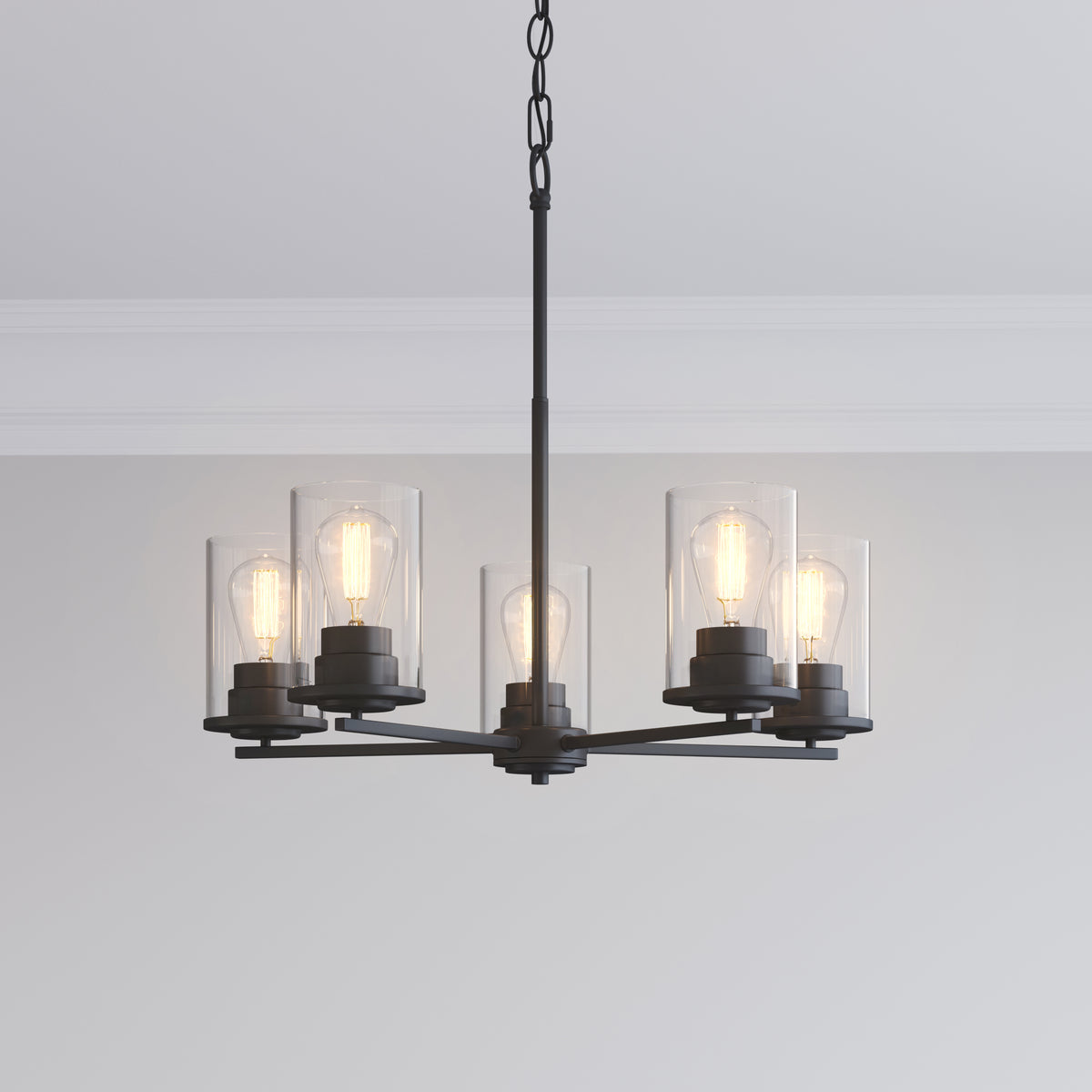 24-inch Verlana Matte Black 5-Light Clear Glass Chandelier