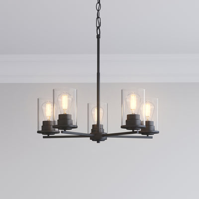 24-inch Verlana Matte Black 5-Light Clear Glass Chandelier