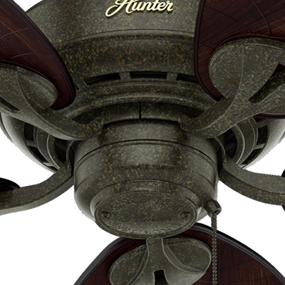54 inch Bayview Provencal Gold Damp Rated Ceiling Fan and Pull Chain