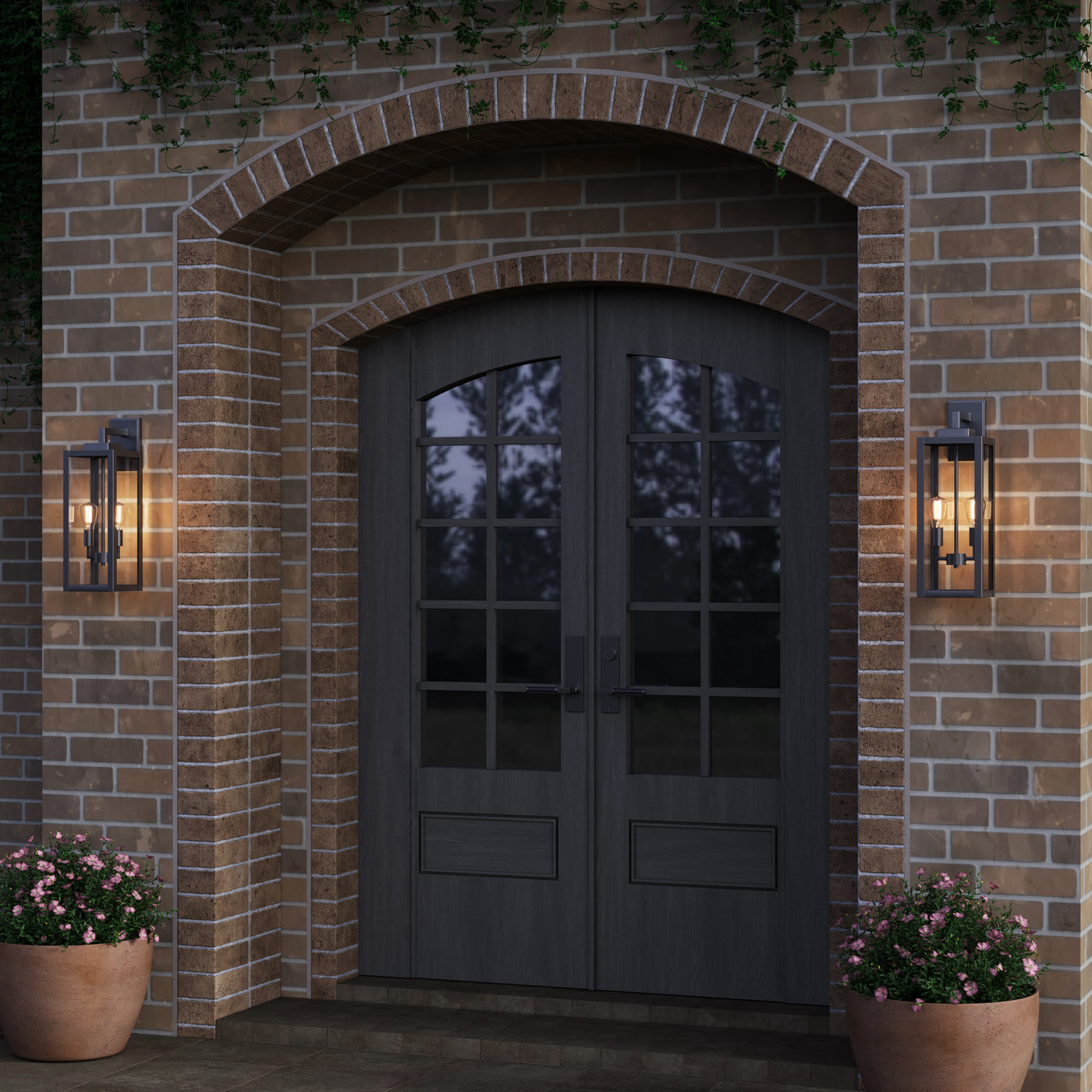 8'' Atless Powder Coated Black 2 Light Lantern