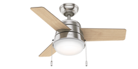 36 inch Aker Brushed Nickel Ceiling Fan with LED Light Kit and Pull Chain