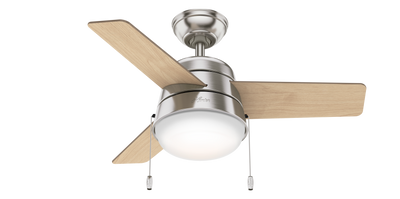 36 inch Aker Brushed Nickel Ceiling Fan with LED Light Kit and Pull Chain