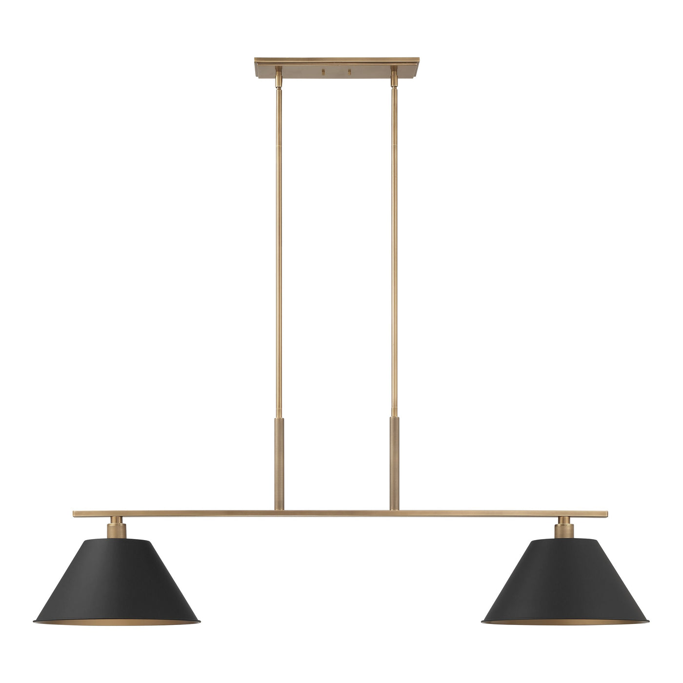 Mcgill 60-inch 2-light Natural Brass Linear Chandelier with Matte Black and Gold Metal Shades