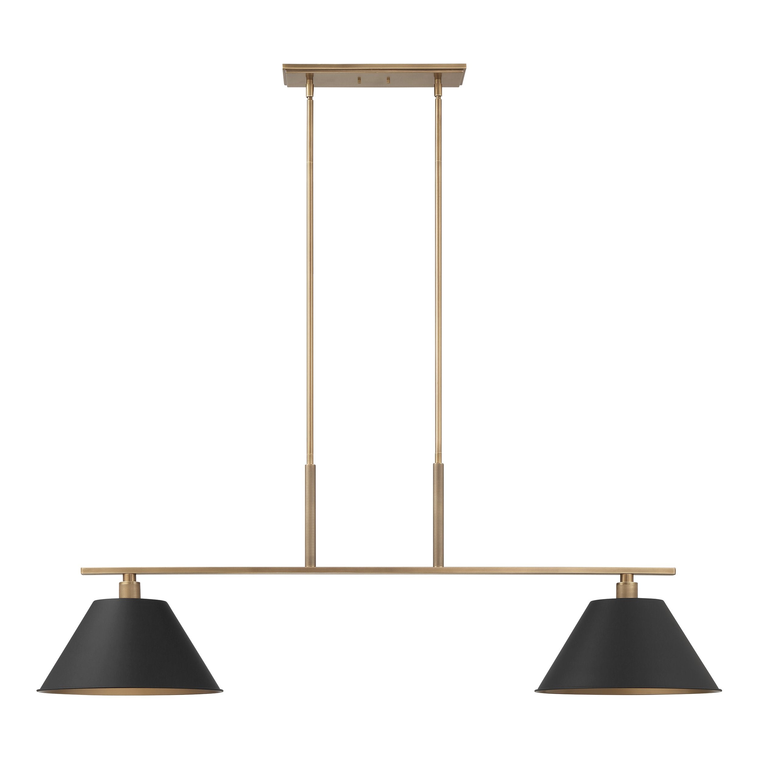 Mcgill 60-inch 2-light Natural Brass Linear Chandelier with Matte Black and Gold Metal Shades