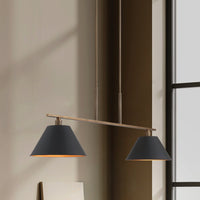 Mcgill 60-inch 2-light Natural Brass Linear Chandelier with Matte Black and Gold Metal Shades