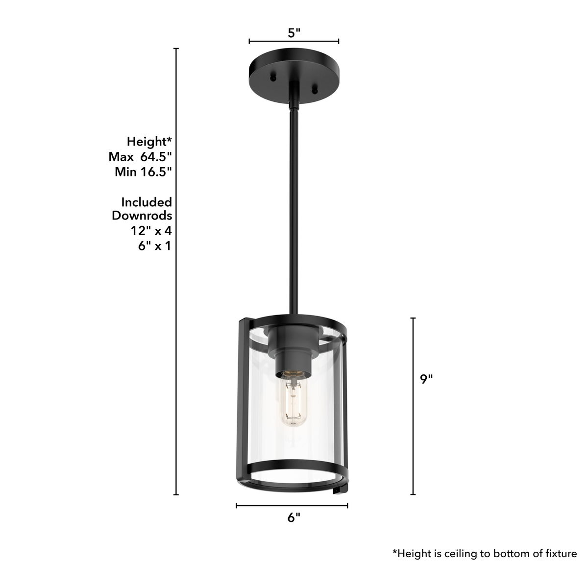 Astwood 6-inch 1-light Matte Black Pendant with Clear Glass