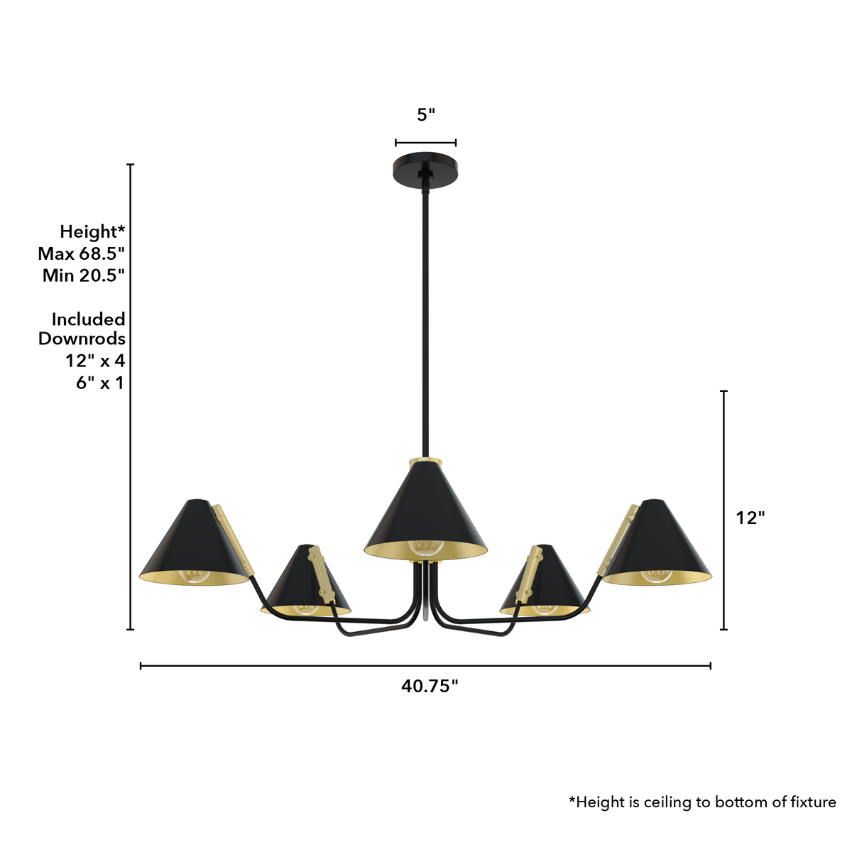 Grove Isle 40.75-inch 5-light Matte Black and Modern Brass Chandelier with Metal Shade