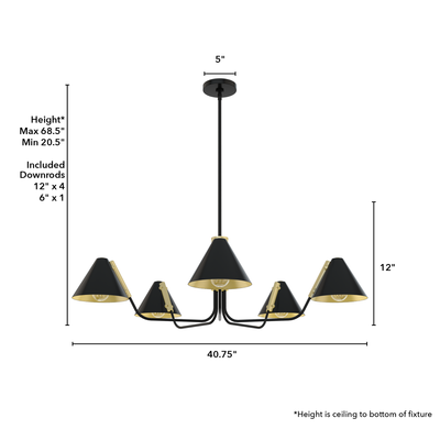 Grove Isle 40.75-inch 5-light Matte Black and Modern Brass Chandelier with Metal Shade