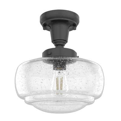 Saddle Creek 10-inch 1-light Noble Bronze Schoolhouse Pendant with Seeded Glass