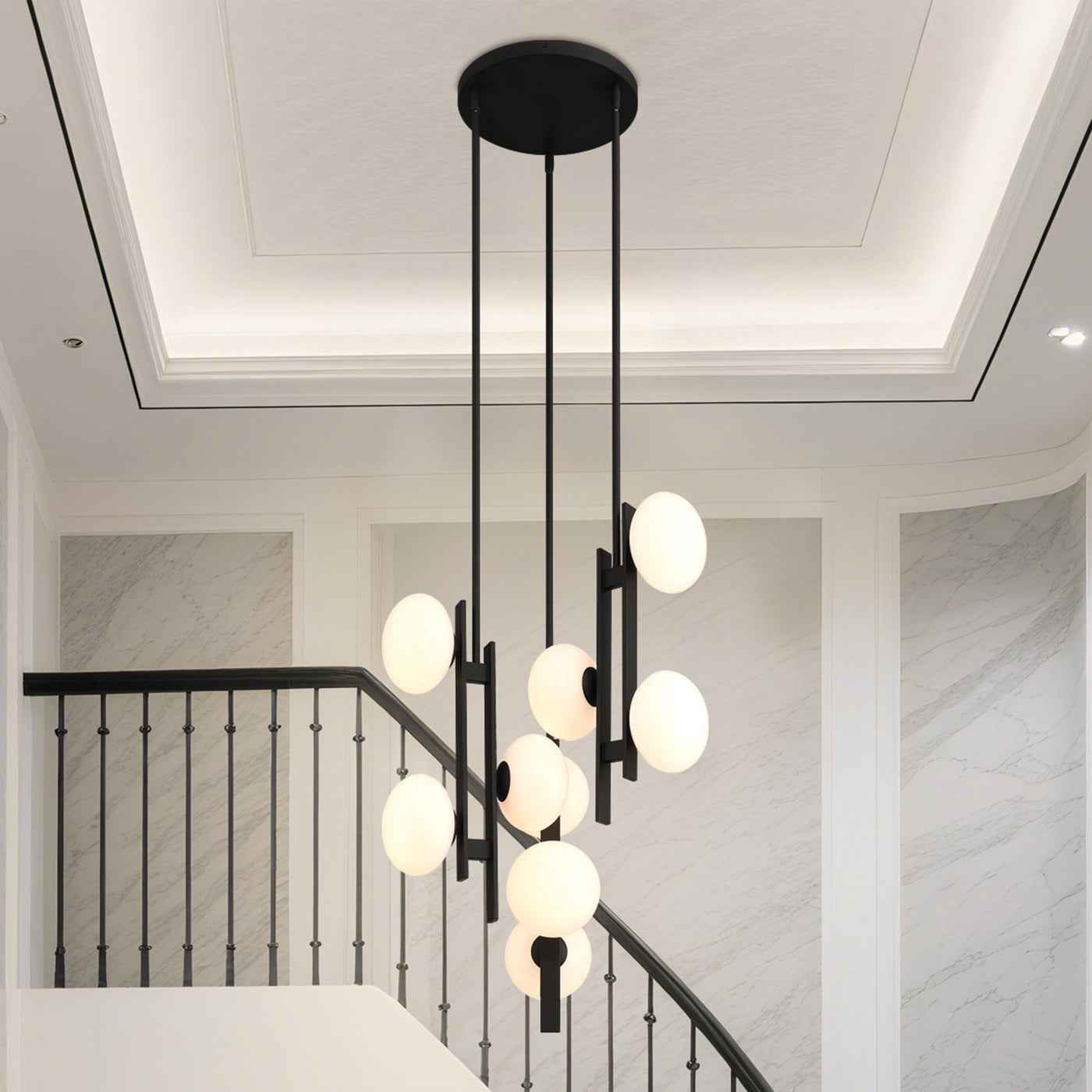 Julep 22-inch 9-light Matte Black Chandelier with Opal Glass Shades