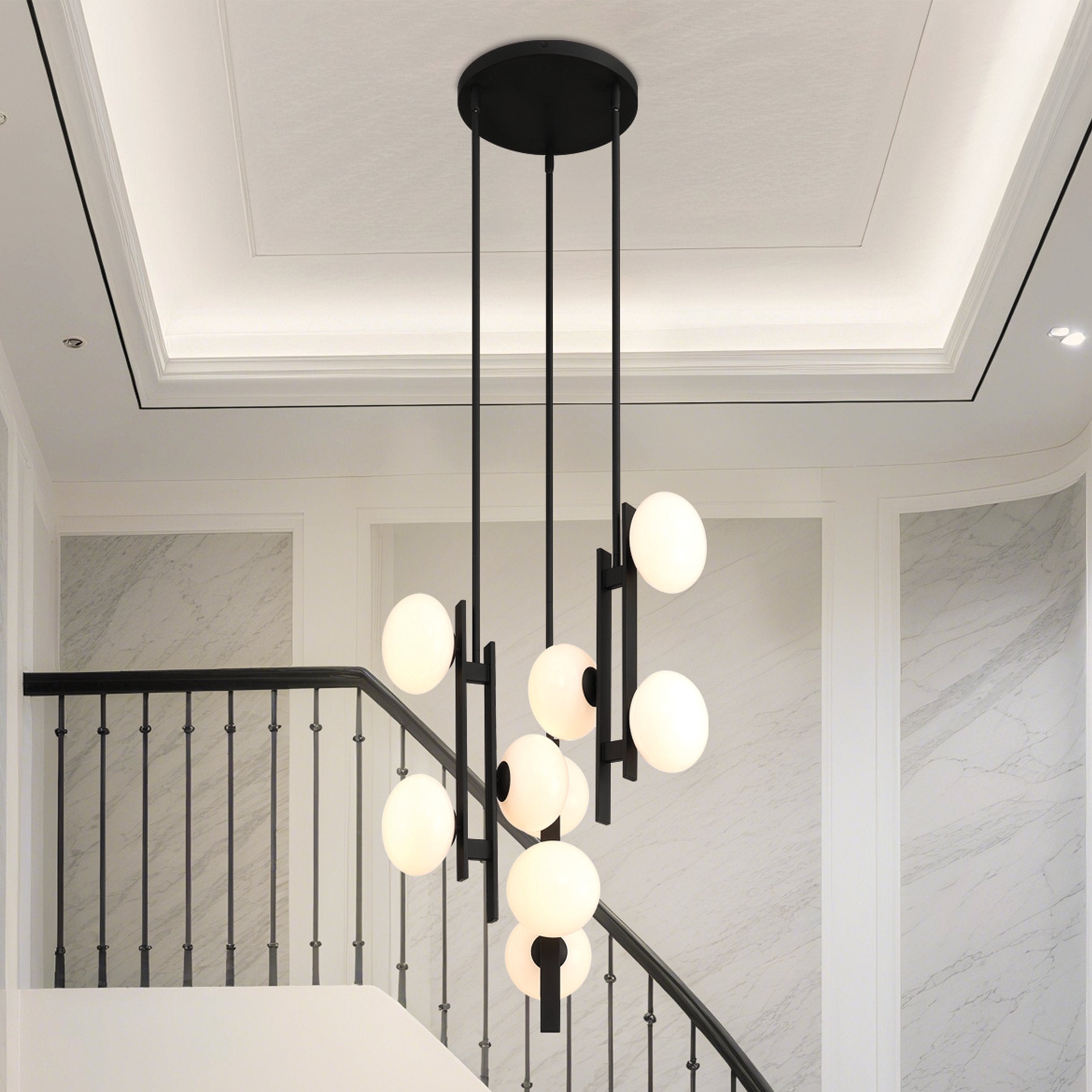 Julep 22-inch 9-light Matte Black Chandelier with Opal Glass Shades