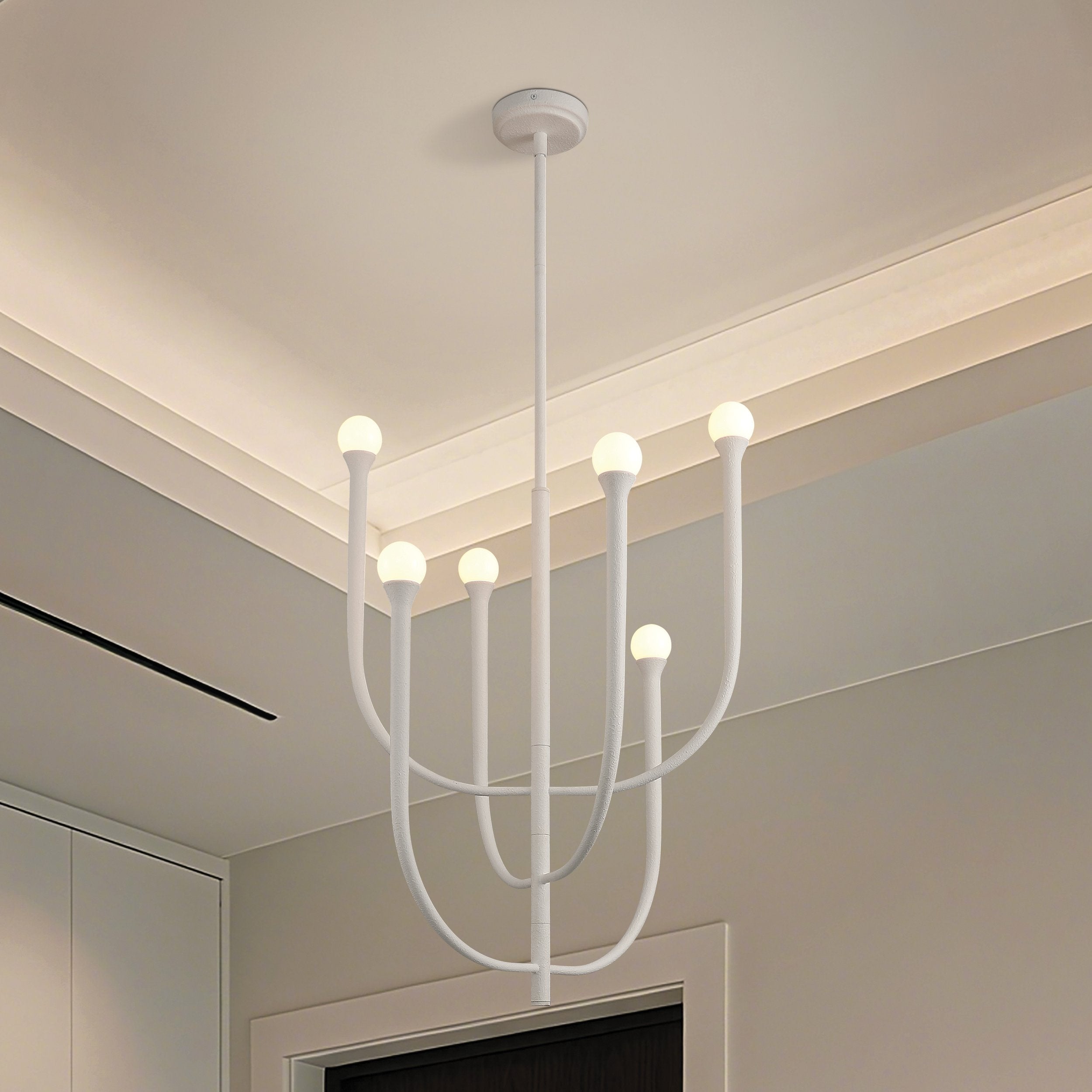 Dahlia 23-inch 6-light Plaster White Chandelier with Opal Glass Shades