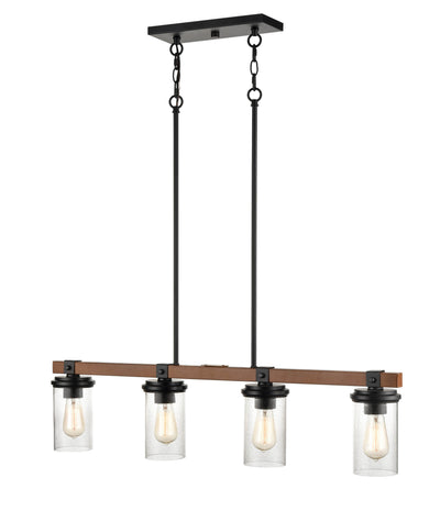 8.5'' Taos Matte Black/Wood Grain 4 Light Linear Chandelier