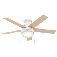46 inch Anslee Fresh White Low Profile Ceiling Fan with LED Light Kit and Pull Chain