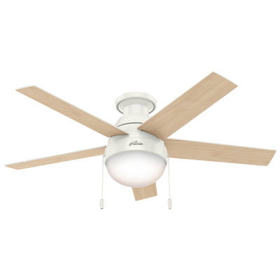 46 inch Anslee Fresh White Low Profile Ceiling Fan with LED Light Kit and Pull Chain