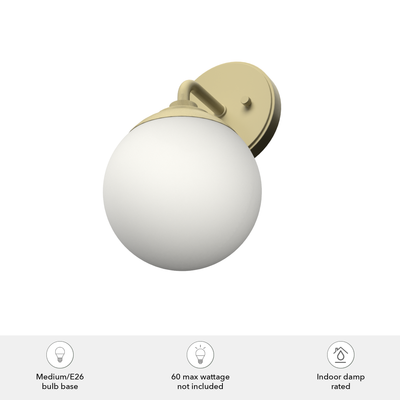 Hepburn 10.75-inch 1-light Modern Brass Wall Sconce with Cased White Glass