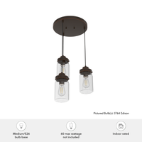 Devon Park 14.5-inch 3-light Onyx Bengal Round Pendant Cluster with Clear Glass