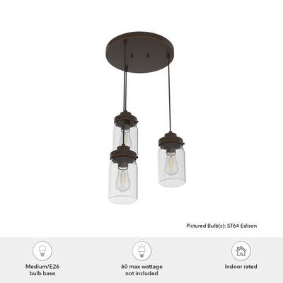 Devon Park 14.5-inch 3-light Onyx Bengal Round Pendant Cluster with Clear Glass