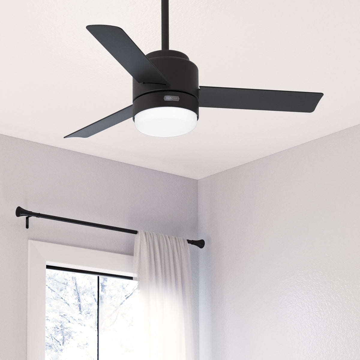 44 inch Gilmour Matte Black Damp Rated Ceiling Fan with LED Light Kit and Handheld Remote