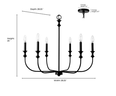 25'' Savanne Matte Black 6 Light Chandelier