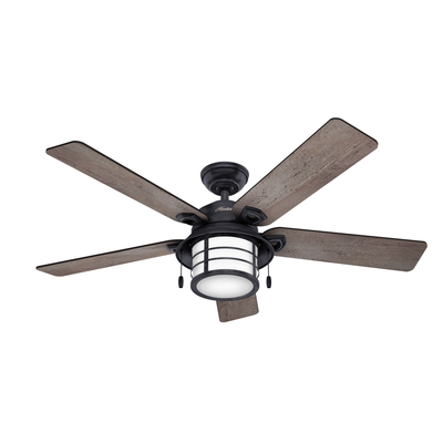 54 inch Key Biscayne Weathered Zinc Damp Rated Ceiling Fan with LED Light Kit and Pull Chain