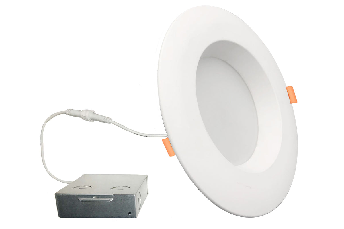 6-inch White Round - Smooth Trim - Regressed 14W Dimmable LED J-Box Recessed Downlight, 5 CCT - 27/30/35/40/50K, 1100 Lumens
