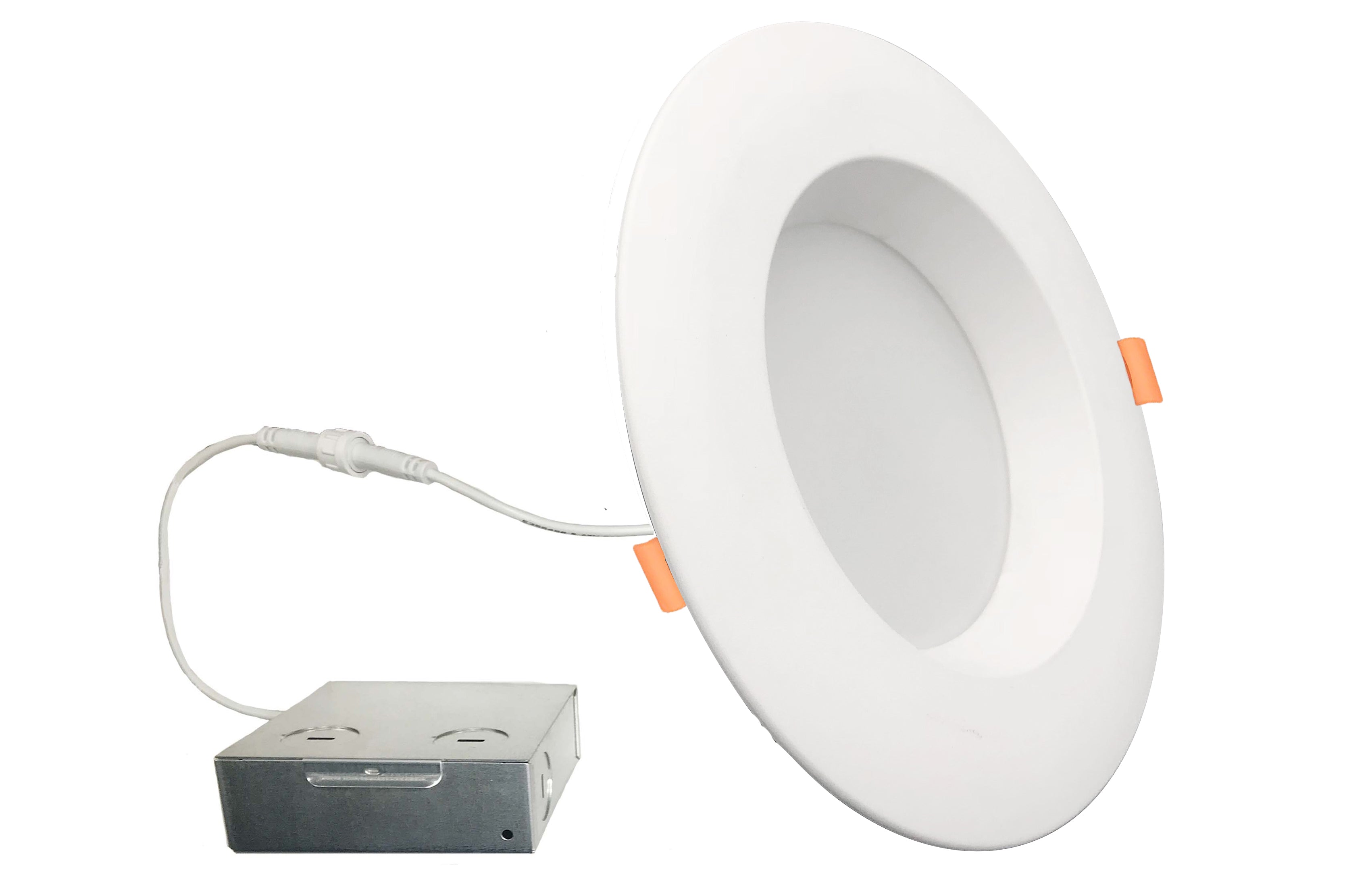 6-inch White Round - Smooth Trim - Regressed 14W Dimmable LED J-Box Recessed Downlight, 5 CCT - 27/30/35/40/50K, 1100 Lumens