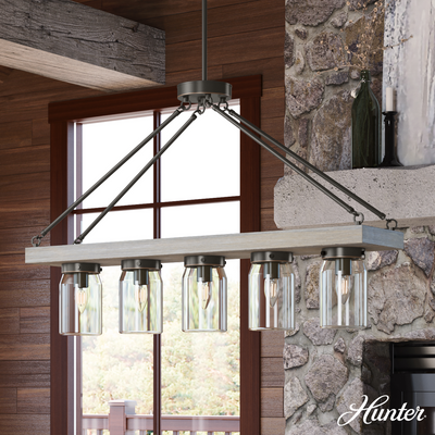 Devon Park 38-inch 5-light Onyx Bengal and Barnwood Linear Chandelier with Clear Glass