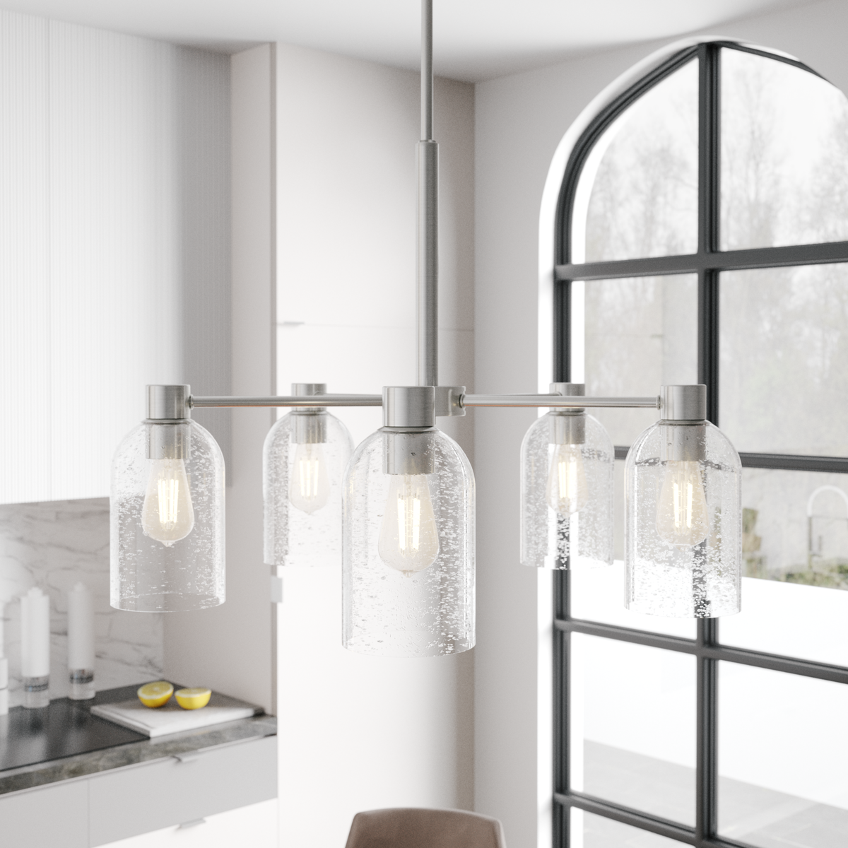 Lochemeade 26-inch 5-light Brushed Nickel Chandelier with Seeded Glass