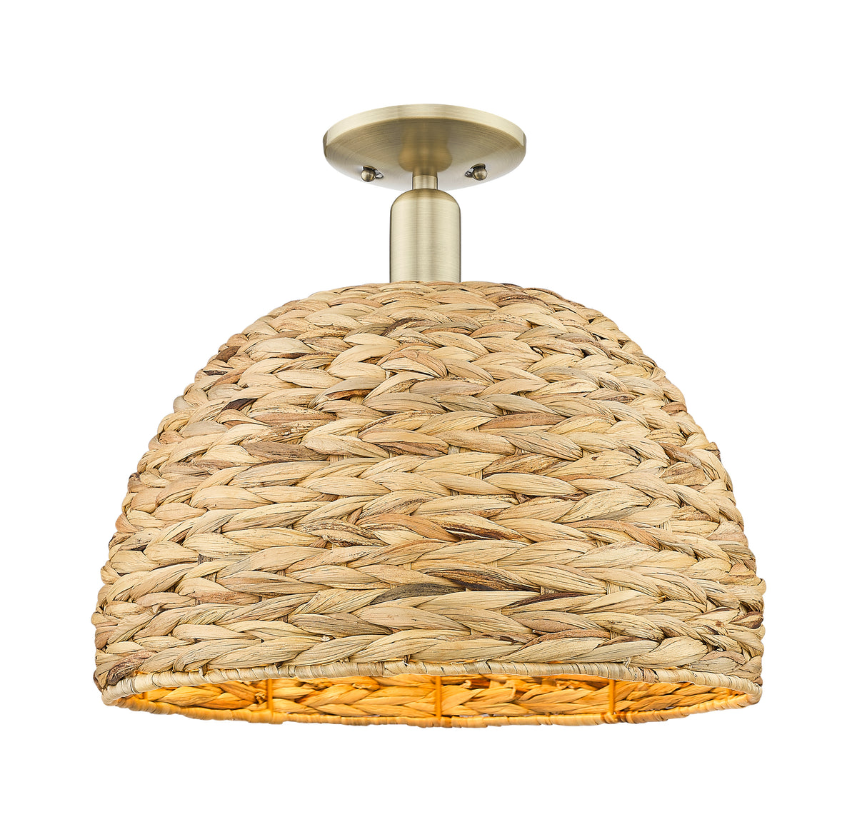 Woven Rattan 16-Inch 1-Light Semi-Flush Mount 14.5-Inch High